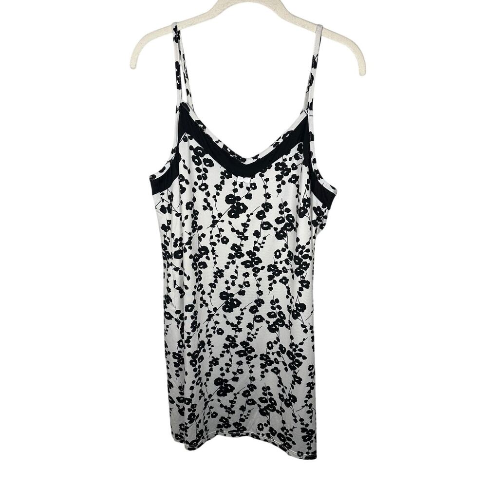 Linea Donatella Black & White Floral V Neck Night Gown Slip Dress Women's Large